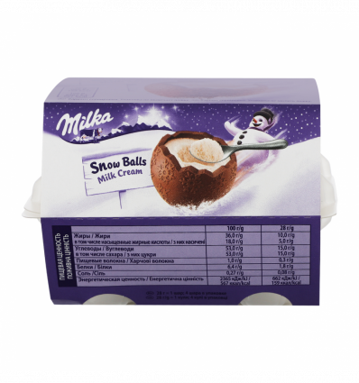 Шоколад Milka Snow Balls молочный с кремом фигурный 112г