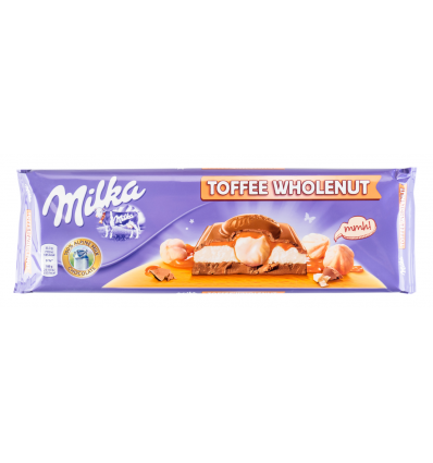 Шоколад Milka Toffee Wholenut с лесным орехом и карамелью 300г