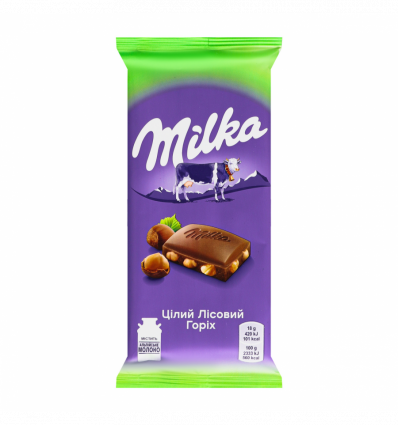 Шоколад Milka молочний з цілим лісовим горіхом 90г