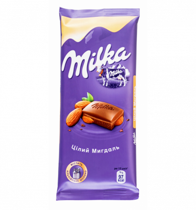 Шоколад Milka молочный с целым миндалем 90г