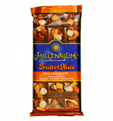 Шоколад Millennium Fruits&Nuts молочний курага-родзинки 80г