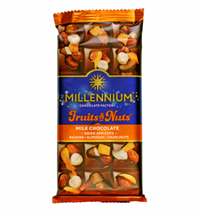 Шоколад Millennium Fruits&Nuts молочный миндаль, курага и изюм 80г