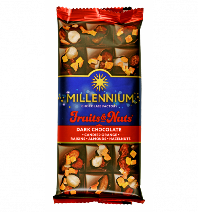 Шоколад Millennium Fruits&Nuts чорний цукати і родзинки 80г