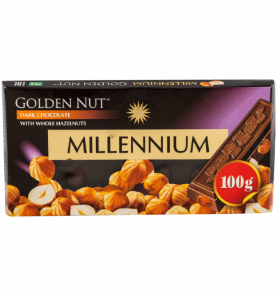 Шоколад Millennium Gold чорний з цілими лісовими горіхами 100г
