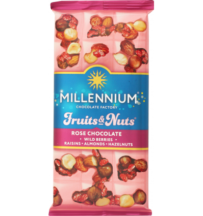 Шоколад Millennium Rose Fruits&Nuts белый с миндалем 80г