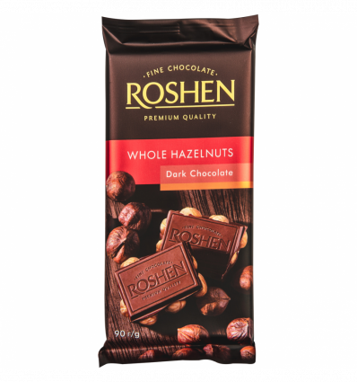 Шоколад Roshen екстрачорний з цілими лісовими горіхами 90г