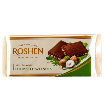 Шоколад Roshen молочний з подрібненими лісовими горіхами 90г