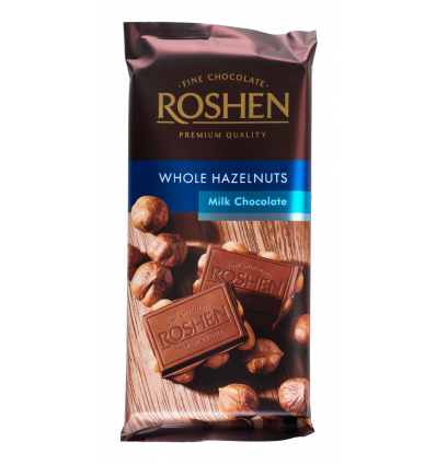 Шоколад Roshen молочний з цілими лісовими горіхами 90г