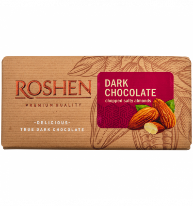 Шоколад Roshen чорний з підсоленим мигдалем 90г