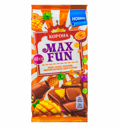 Шоколад Корона Max Fun молочний з фруктовими шматочками 160г