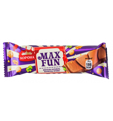 Шоколад Корона Max Fun молочный с мармеладом, печеньем и карамелью 38г