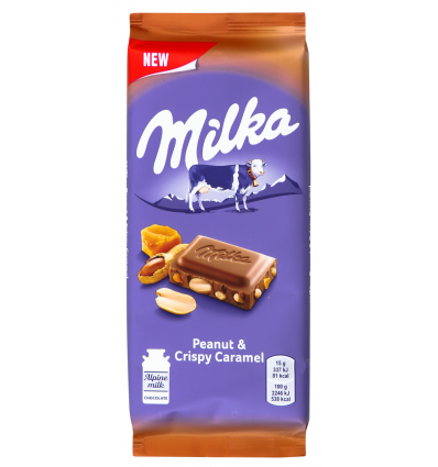 Шоколад молочний Milka карамель з арахісом 90гр