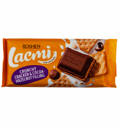 Шоколад молочний Roshen Lacmi с какао-ореховой начинкой и крекером 110г