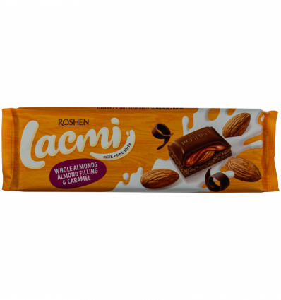 Шоколад молочний Roshen Lacmi Мигдаль і карамель 300гр