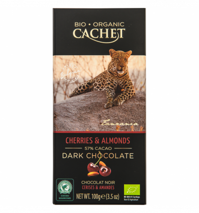 Шоколад темний Cachet органічний з вишнею та мигдалем 57% 100г