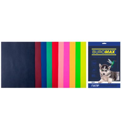 Цветная бумага BUROMAX DARK+NEON ассорти А4 80г/м² 50л (BM.2721050-99)
