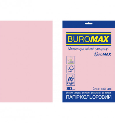 Цветная бумага BUROMAX PASTEL розовая А4 80г/м² 20л (BM.2721220E-10)