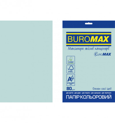 Кольоровий папір BUROMAX PASTEL блакитний А4 80г/м² 20 аркушів ( BM.2721220E-14 )