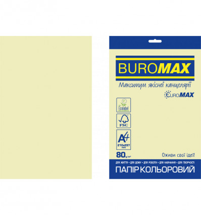 Кольоровий папір BUROMAX PASTEL бежевий А4 80г/м² 20 аркушів ( BM.2721220E-28 )