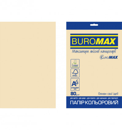 Кольоровий папір BUROMAX PASTEL кремовий А4 80г/м² 20 аркушів ( BM.2721220E-49 )