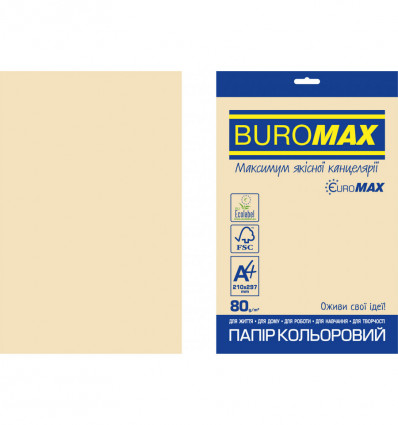 Цветная бумага BUROMAX PASTEL кремовая А4 80г/м² 20л (BM.2721220E-49)