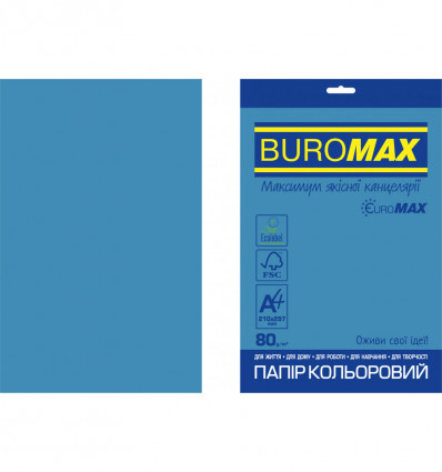 Кольоровий папір BUROMAX INTENSIVE синій А4 80г/м² 20 аркушів ( BM.2721320E-02 )