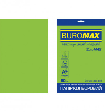 Кольоровий папір BUROMAX INTENSIVE зелений А4 80г/м² 20 аркушів ( BM.2721320E-04 )