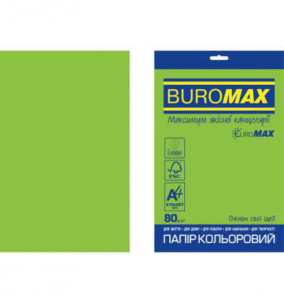 Цветная бумага BUROMAX INTENSIVE зеленая А4 80г/м² 20л (BM.2721320E-04)