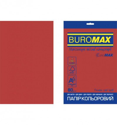 Кольоровий папір BUROMAX INTENSIVE червоний А4 80г/м² 20 аркушів ( BM.2721320E-05 )