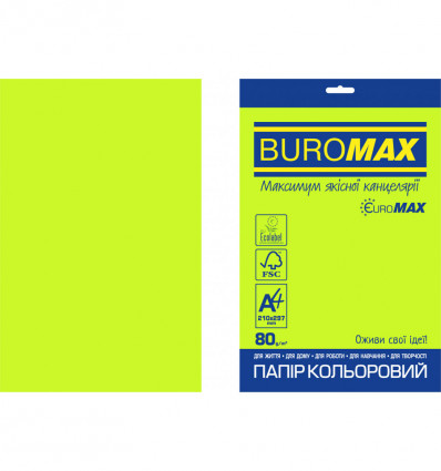 Кольоровий папір BUROMAX NEON зелений А4 80г/м² 20 аркушів ( BM.2721520E-04 )
