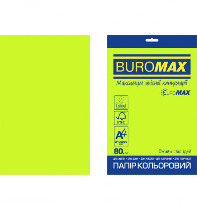Кольоровий папір BUROMAX NEON зелений А4 80г/м² 20арк (BM.2721520E-04)