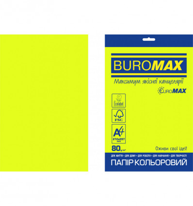 Кольоровий папір BUROMAX NEON жовтий А4 80г/м² 20 аркушів ( BM.2721520E-08 )