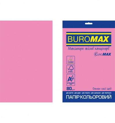 Кольоровий папір BUROMAX NEON рожевий А4 80г/м² 20арк (BM.2721520E-10)