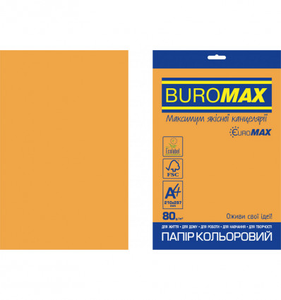 Кольоровий папір BUROMAX NEON помаранчевий А4 80г/м² 20арк (BM.2721520E-11)