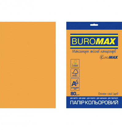 Цветная бумага BUROMAX NEON оранжевый А4 80г/м² 20л (BM.2721520E-11)