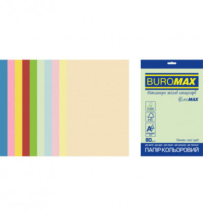 Цветная бумага BUROMAX PASTEL+INTENSIVE EUROMAX ассорти А4 80г/м² 50л (BM.2721650E-99)