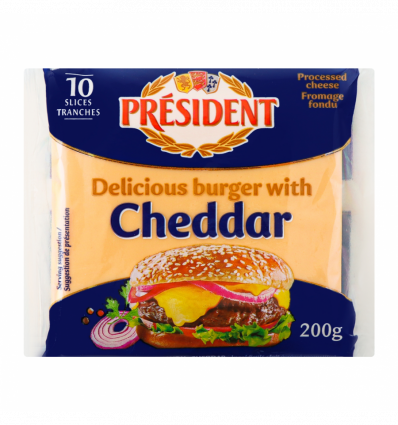 Сир President Cheddar плавлений у скибках д/бургер 40% 200г