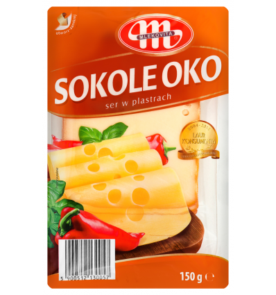 Сир Mlekovita Sokole Oko твердий сичужний нарізаний 45% 150г