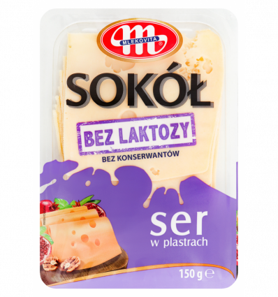 Сир Mlekovita Sokol без лактози твердий сичужний 45% 150г