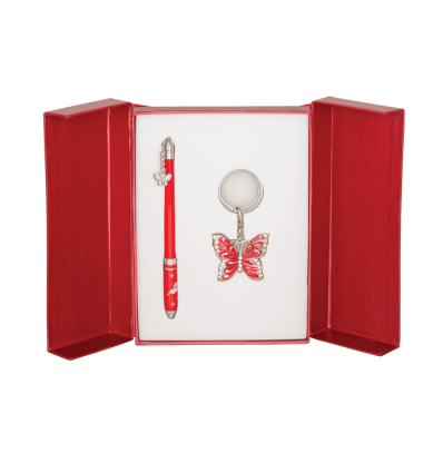 Набор подарочный Butterfly: ручка шариковая + брелок, красный