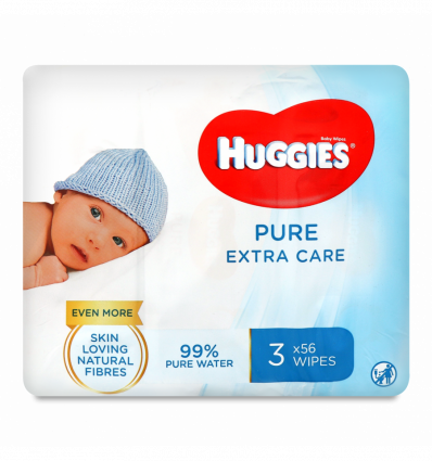 Салфетки влажные Huggies Pure Extra Care детские 3уп*56шт 168шт