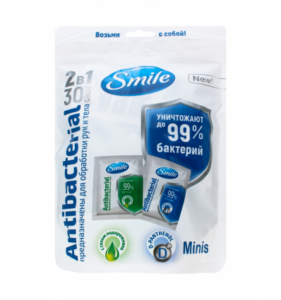 Салфетки влажные Smile Antibacterial в саше 30шт/уп