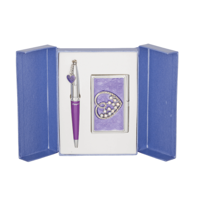 Набор подарочный Crystal Heart: ручка шариковая + визитница, фиолетовый