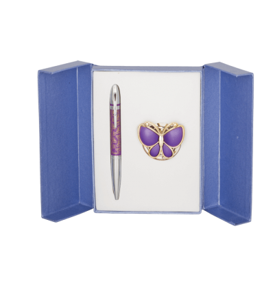 Набір подарунковий Papillon: ручка кулькова + гачок для сумки, фіолетовий