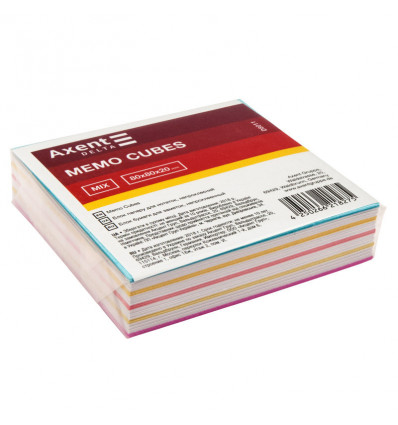 Папір для нотаток кольоровий AXENT Delta Mix D8011, 80х80х20 мм, непроклеєний