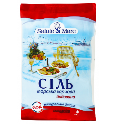 Сіль Salute Di Mare морська харчова йодована натуральна дрібна 600г