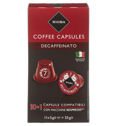 Кава RIOBA в капсулах Decaffeinato без кофеїну 10+1x5гр