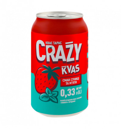 Напій Квас Тарас Crazy Kvas Смак суниці і м`яти сильногазований 0.33л