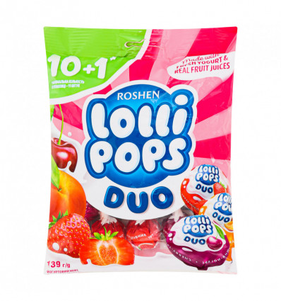 Карамель Roshen Lollipops Duo Йогурт микс леденцовая 139г