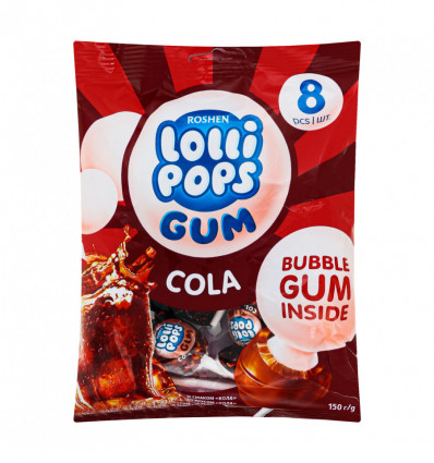 Карамель Roshen Lollipops Gum Кола з жувальною гумкою 150г